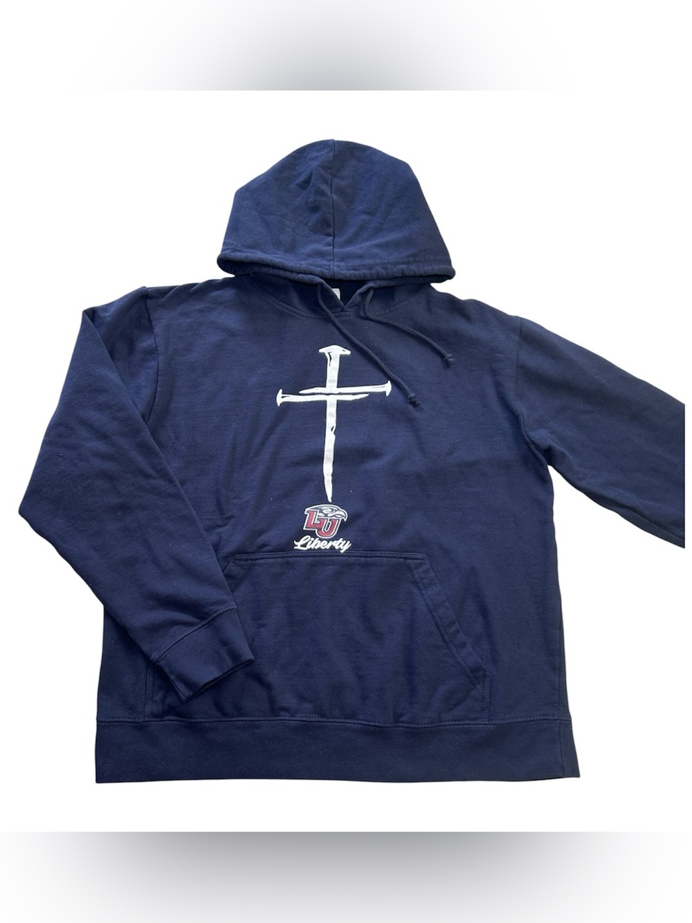 Liberty University Flames Men’s M Hoodie Pullover Sweatshirt Blue 3 Nails Cross